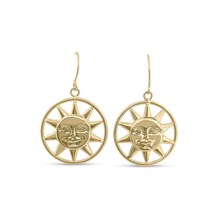 Radiant Smiles: 14k Yellow Gold Dangle Sun Earrings