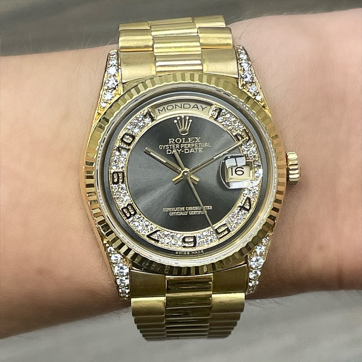 Rolex Day-Date 36 "President" Black Myriad Dial Factory Diamonds elite fine jewelers tempe