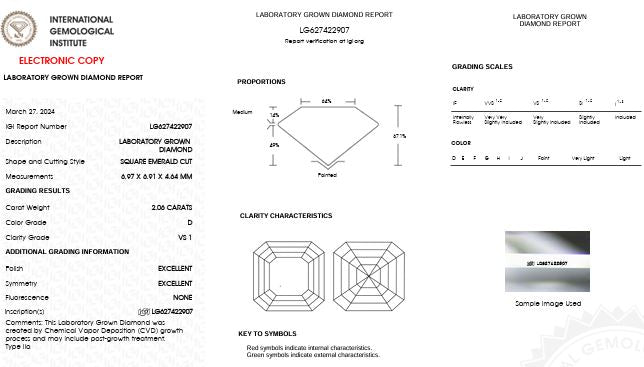 Loose IGI Graded 2.06ct Asscher Cut Lab-Grown Diamond, D Color, VS1 Clarity