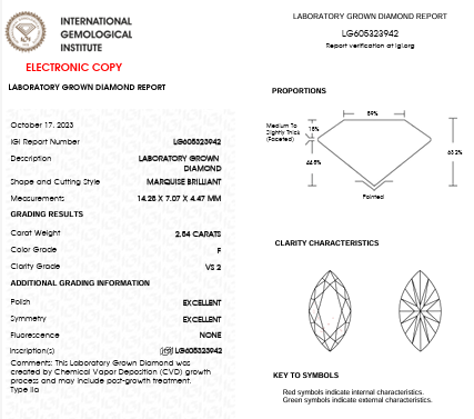 IGI Graded 2.54ct Marquise Cut Lab-Grown Diamond Solitaire Engagement Ring in 18k Two-Tone Gold IGI Lab Report