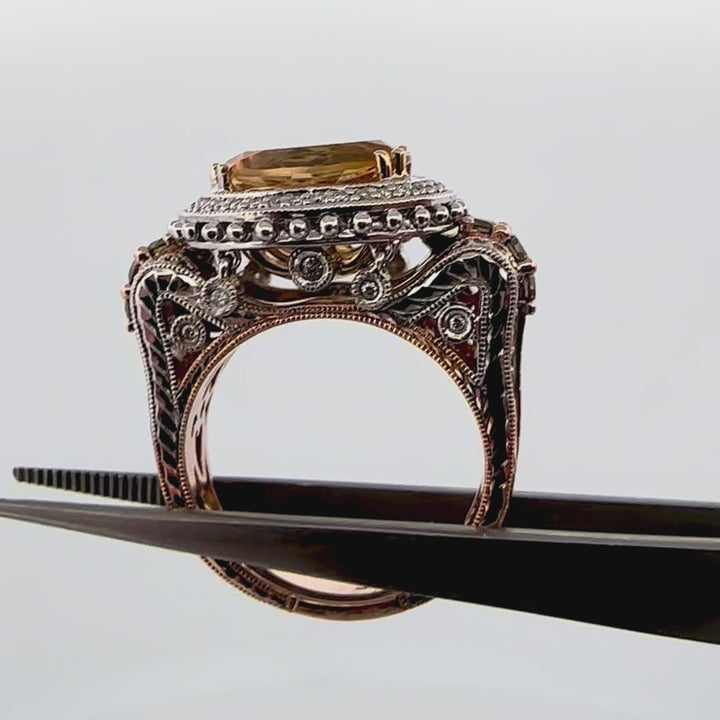 Oval East-West Citrine and Natural Round Brilliant Diamond Dangle Cocktail Ring in 14k Two-Tone Gold by Le Vian