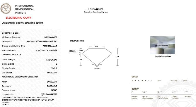 IGI Graded 1.14ctw Pear Cut & Round Brilliant Lab-Grown Diamond Pendant Necklace in 14k White Gold