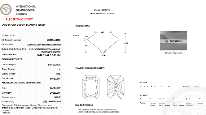 IGI Lab Report for IGI Graded 3.07ct Radiant Cut Center with Hidden Halo Lab-Grown Diamond Engagement Ring in 14k Yellow Gold