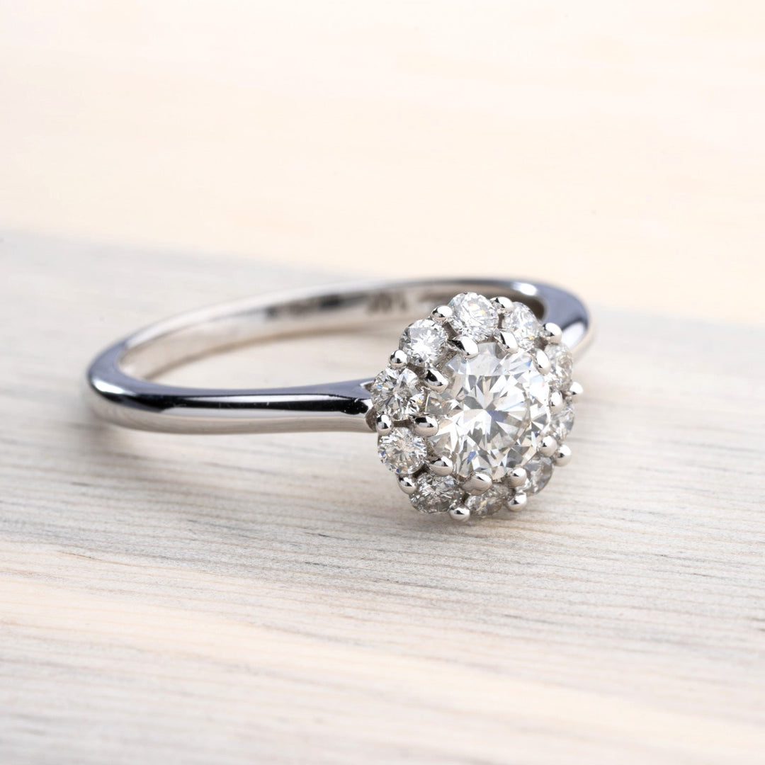 GIA Graded Round Brilliant Diamond Halo Engagement Ring