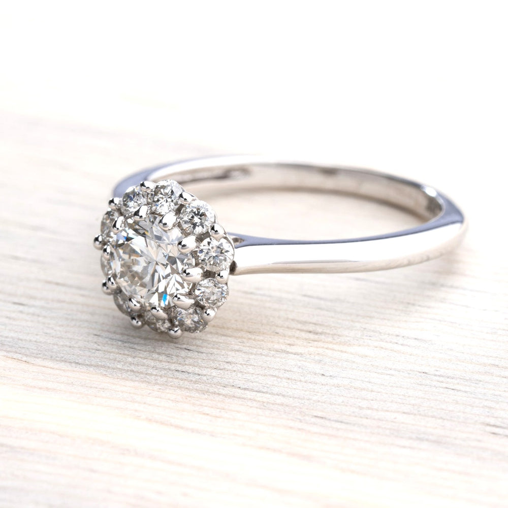 GIA Graded Round Brilliant Diamond Halo Engagement Ring