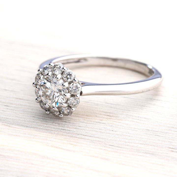 GIA Graded Round Brilliant Diamond Halo Engagement Ring