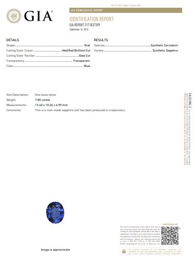 Loose GIA Graded 7.85ct Oval Blue Lab-Grown Sapphire