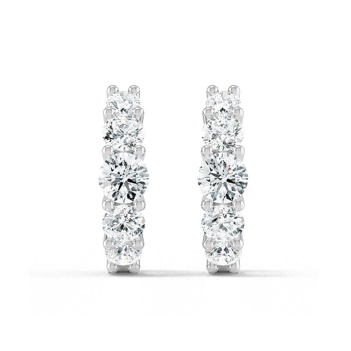 1.05ctw Graduated Round Brilliant Lab-Grown Diamond Huggie Hoop Earrings in 14k White Gold