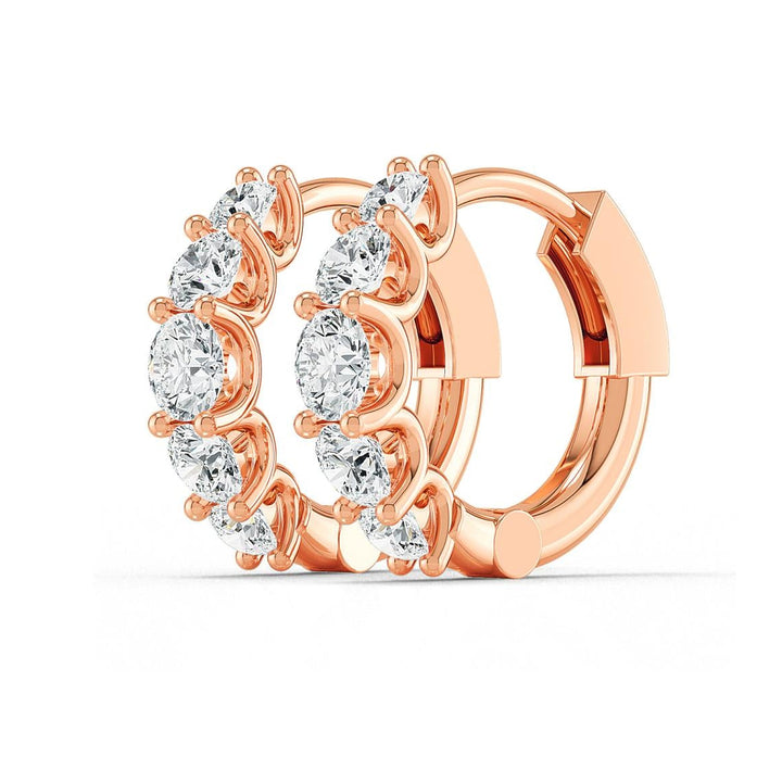 1.05ctw Graduated Round Brilliant Lab-Grown Diamond Huggie Hoop Earrings in 14k Rose Gold