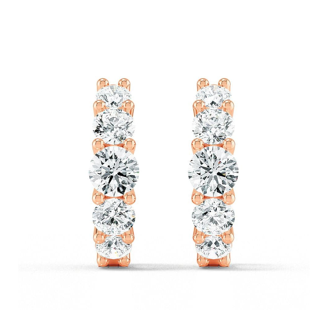 1.05ctw Graduated Round Brilliant Lab-Grown Diamond Huggie Hoop Earrings in 14k Rose Gold