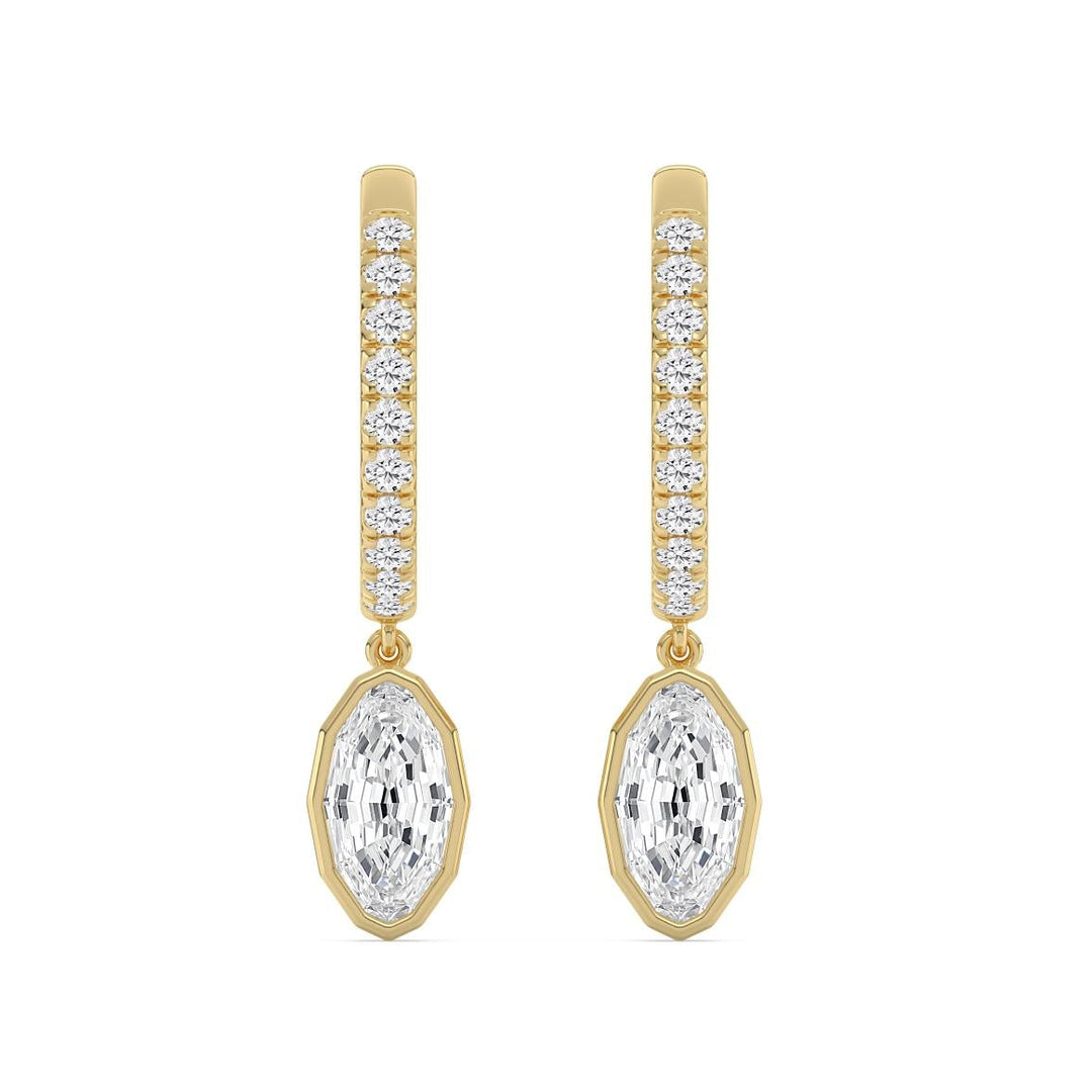 2.56ctw Oval Dangle with Round Brilliant Lab-Grown Diamond Huggie Hoop Earrings in 14k Yellow Gold