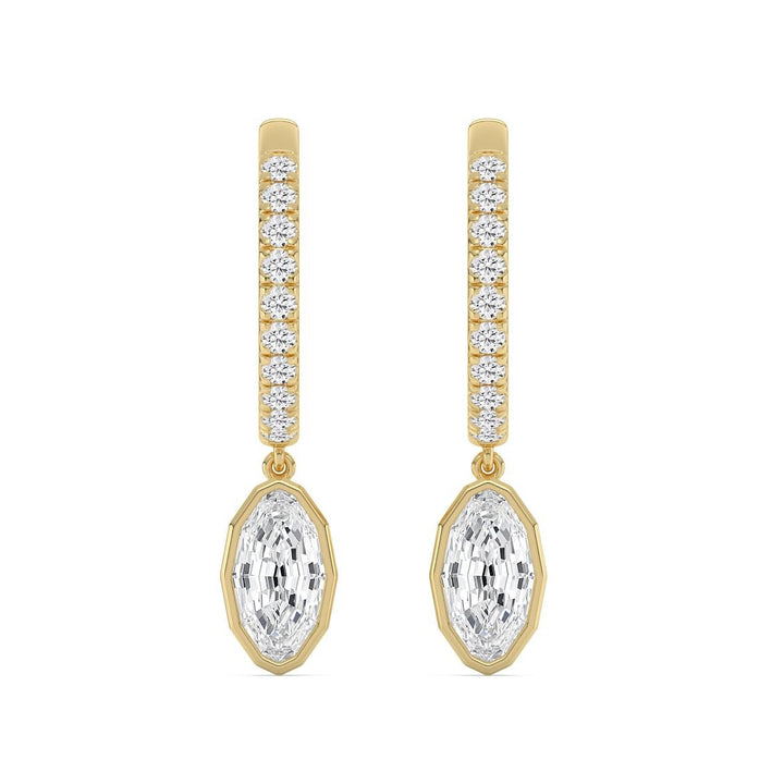 2.56ctw Oval Dangle with Round Brilliant Lab-Grown Diamond Huggie Hoop Earrings in 14k Yellow Gold