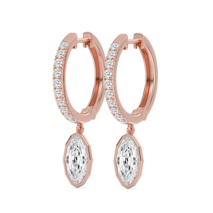 2.56ctw Oval Dangle with Round Brilliant Lab-Grown Diamond Huggie Hoop Earrings in 14k Rose Gold