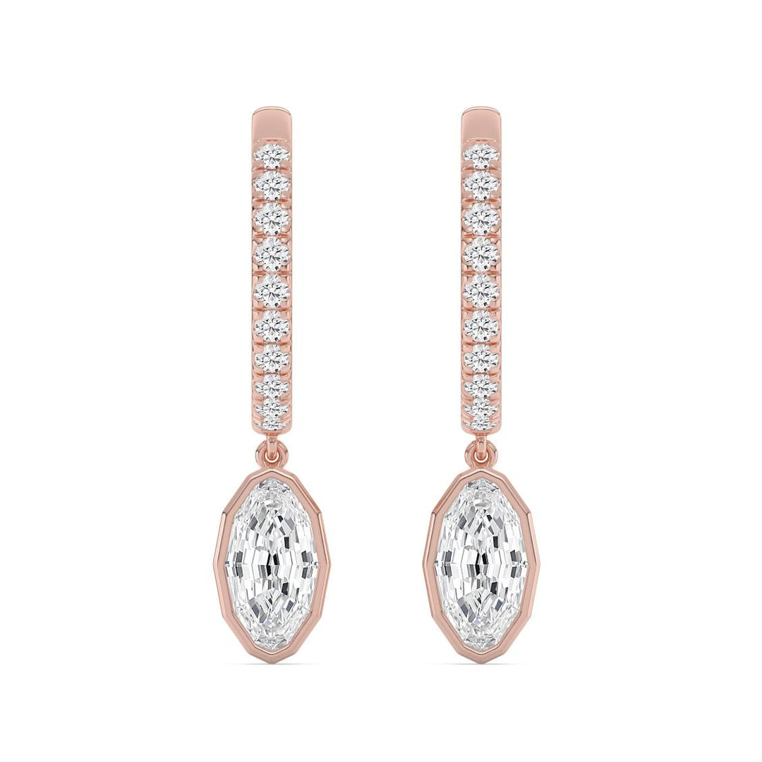 2.56ctw Oval Dangle with Round Brilliant Lab-Grown Diamond Huggie Hoop Earrings in 14k Rose Gold