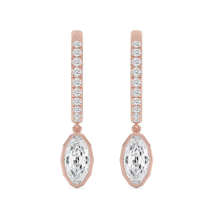 2.56ctw Oval Dangle with Round Brilliant Lab-Grown Diamond Huggie Hoop Earrings in 14k Rose Gold