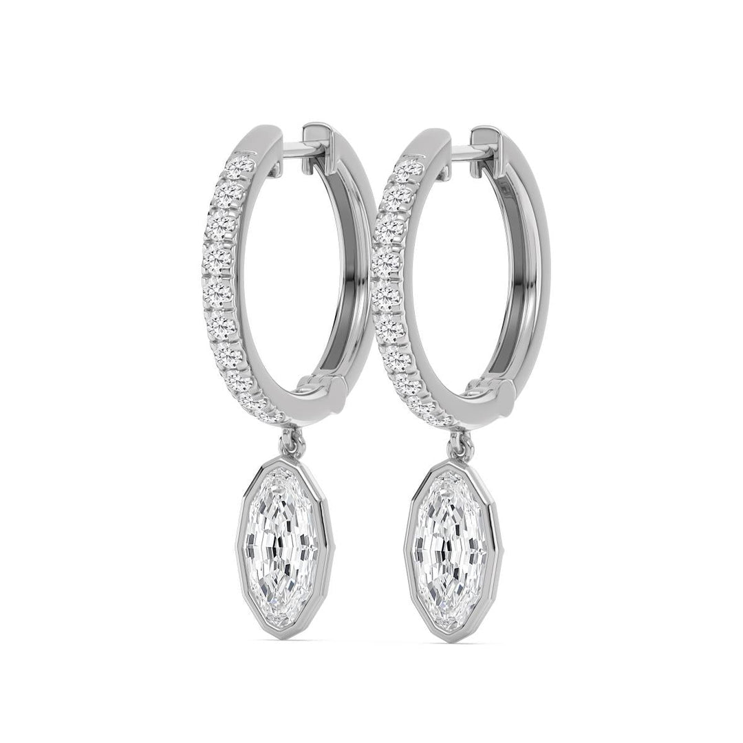 2.56ctw Oval Dangle with Round Brilliant Lab-Grown Diamond Huggie Hoop Earrings in 14k White Gold