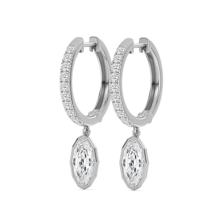 2.56ctw Oval Dangle with Round Brilliant Lab-Grown Diamond Huggie Hoop Earrings in 14k White Gold