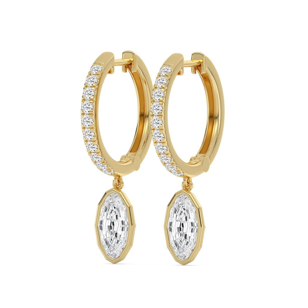 2.56ctw Oval Dangle with Round Brilliant Lab-Grown Diamond Huggie Hoop Earrings in 14k Yellow Gold