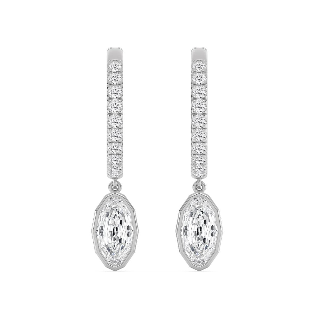 2.56ctw Oval Dangle with Round Brilliant Lab-Grown Diamond Huggie Hoop Earrings in 14k White Gold