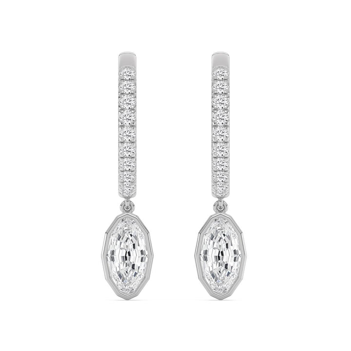2.56ctw Oval Dangle with Round Brilliant Lab-Grown Diamond Huggie Hoop Earrings in 14k White Gold