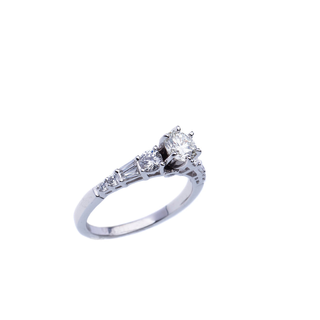 0.60 CTW Round Brilliant Engagement Ring with Round and Baguette sides - Elite Fine Jewelers