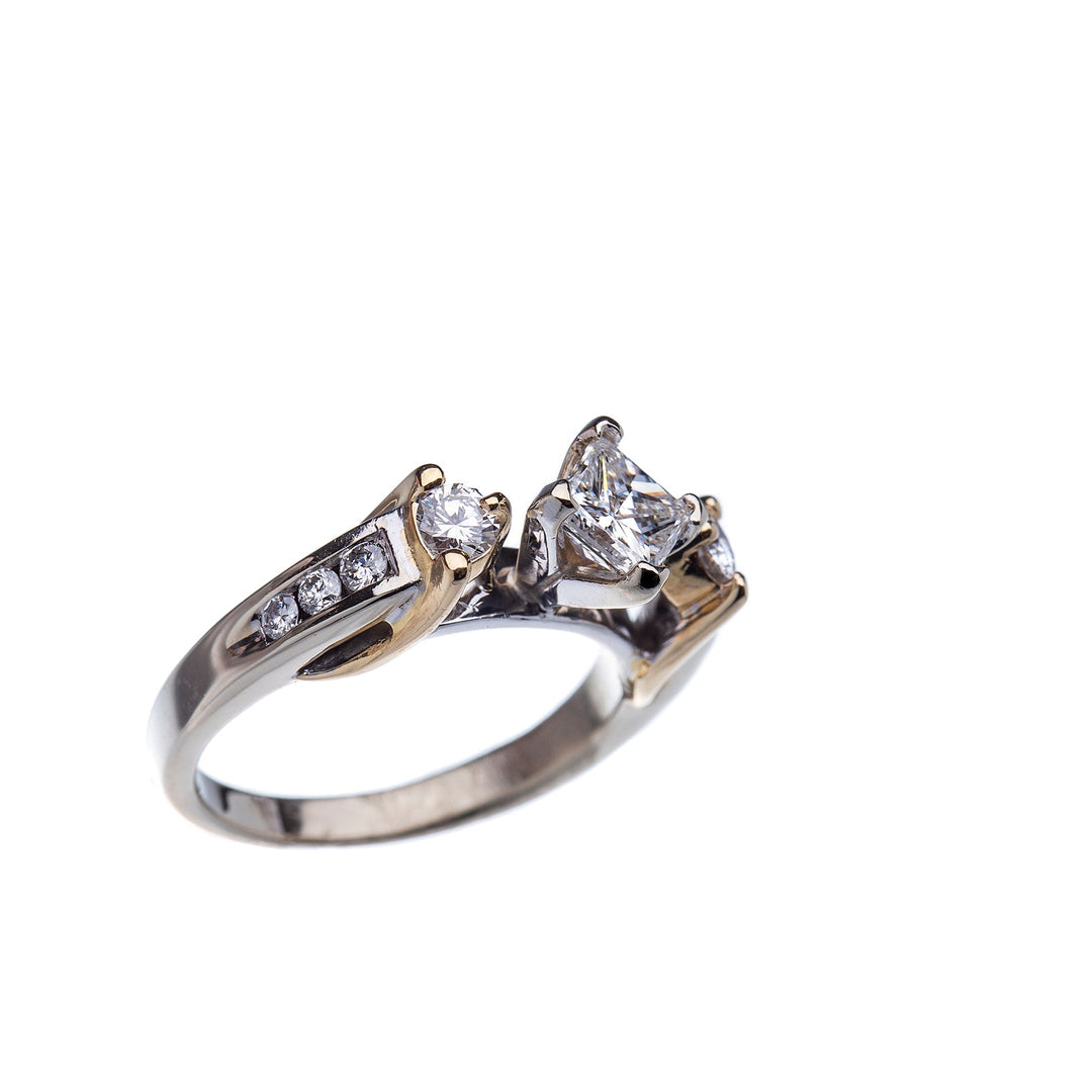 0.68ct Princess Cut, Kite Set, 14k Two Tone Engagement Ring - Elite Fine Jewelers