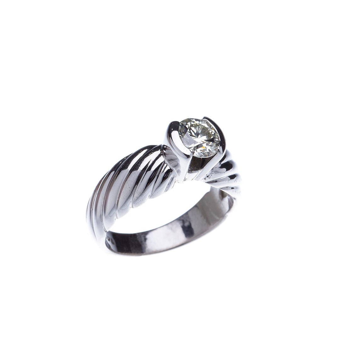 0.80 Half Bezel Solitaire 14k White Glod Engagement Ring - Elite Fine Jewelers