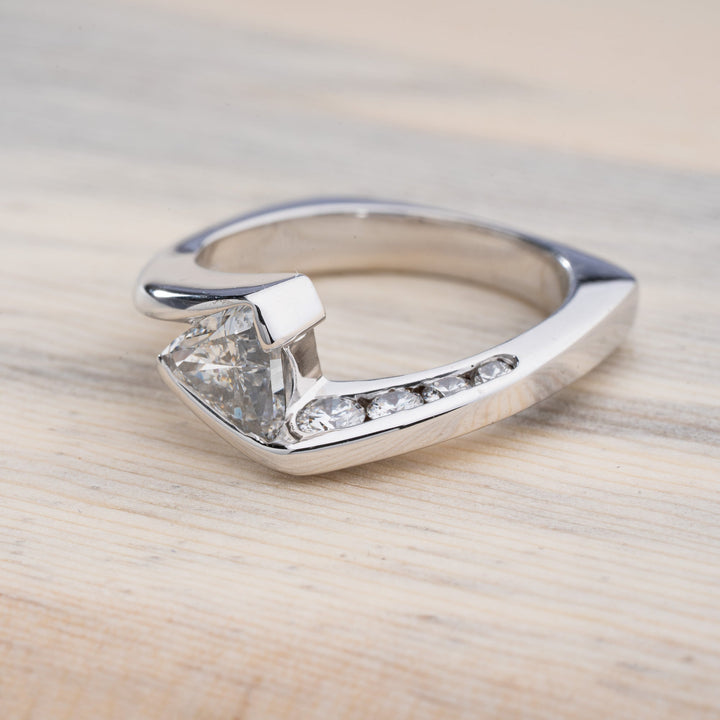 1 Carat Trillion Diamond in Bypass Diamond Engagement Ring - Elite Fine Jewelers