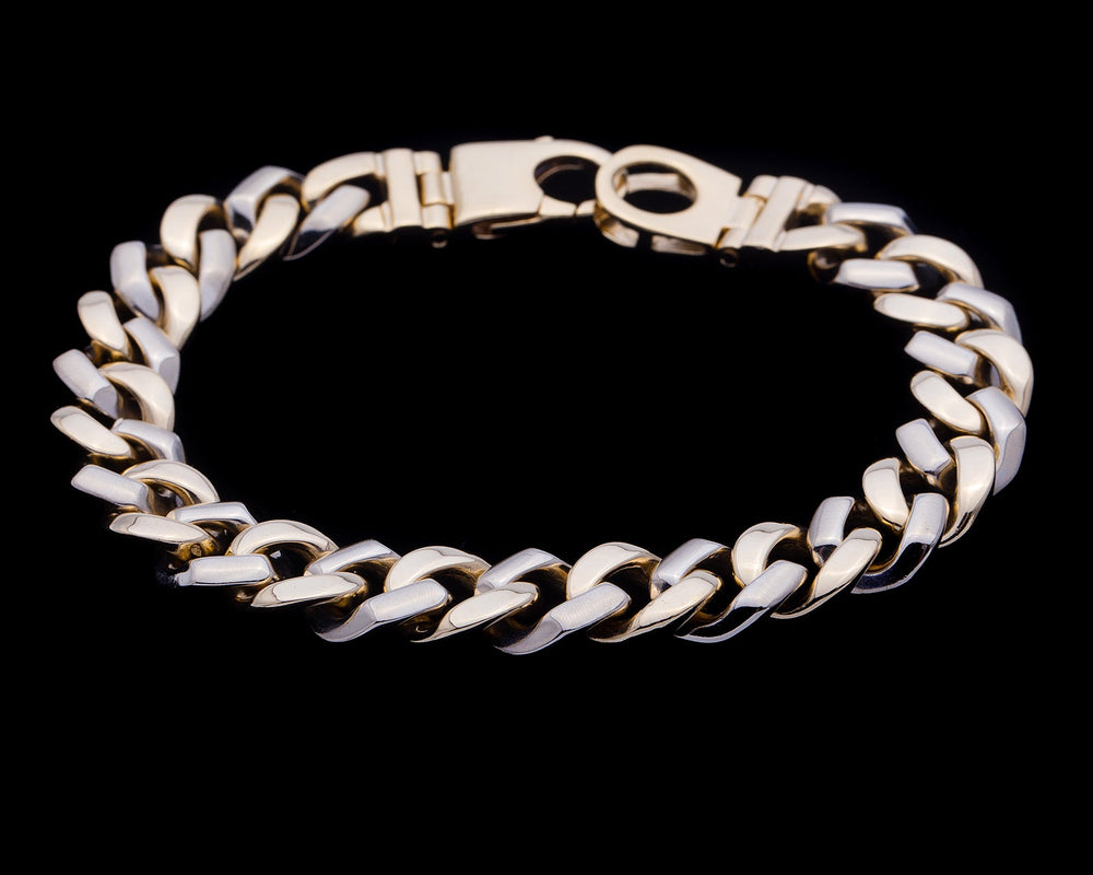 14 Karat White and Yellow Gold Mens Cuban Link Bracelet - Elite Fine Jewelers