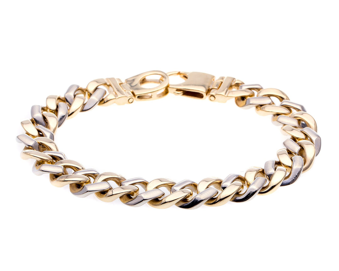 14 Karat White and Yellow Gold Mens Cuban Link Bracelet - Elite Fine Jewelers