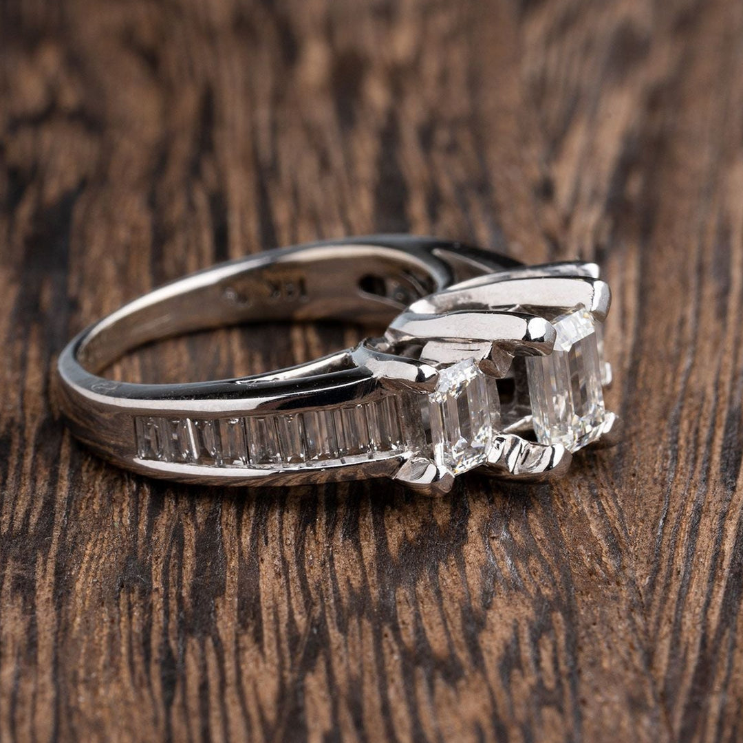 1.48ctw Emerald Cut Diamond Engagement Ring, baguette sides - Elite Fine Jewelers
