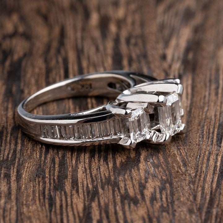 1.48ctw Emerald Cut Diamond Engagement Ring, baguette sides - Elite Fine Jewelers