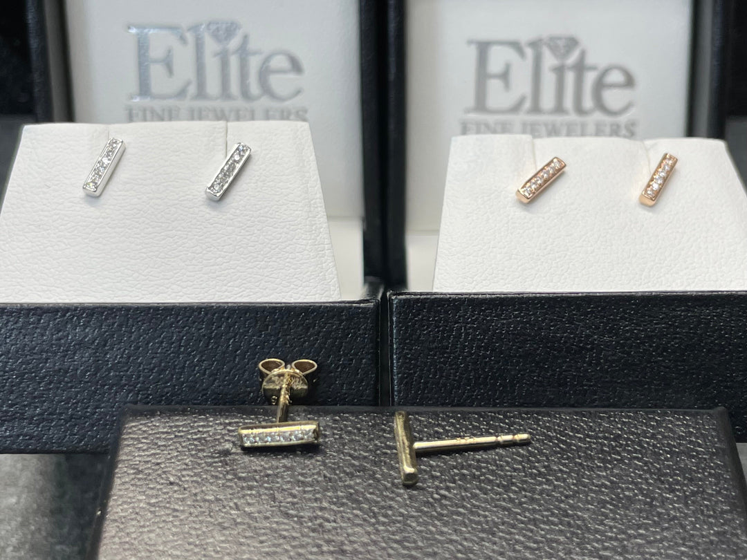 14k Diamond Bar Earrings - Elite Fine Jewelers