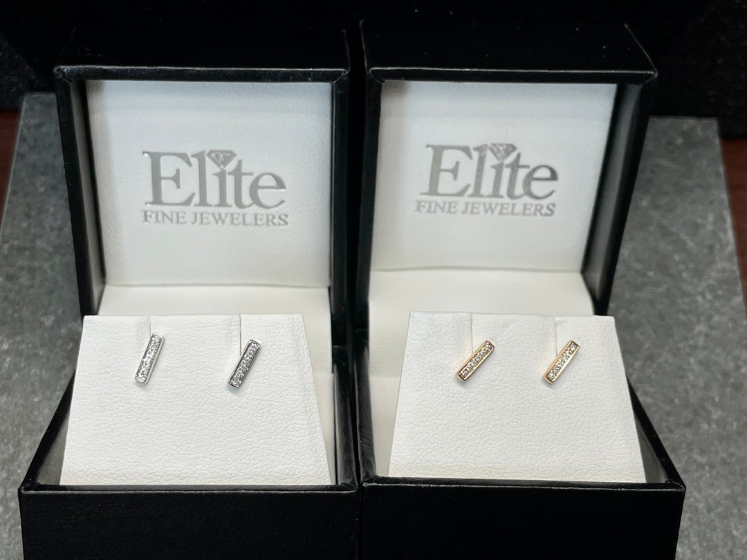 14k Diamond Bar Earrings - Elite Fine Jewelers