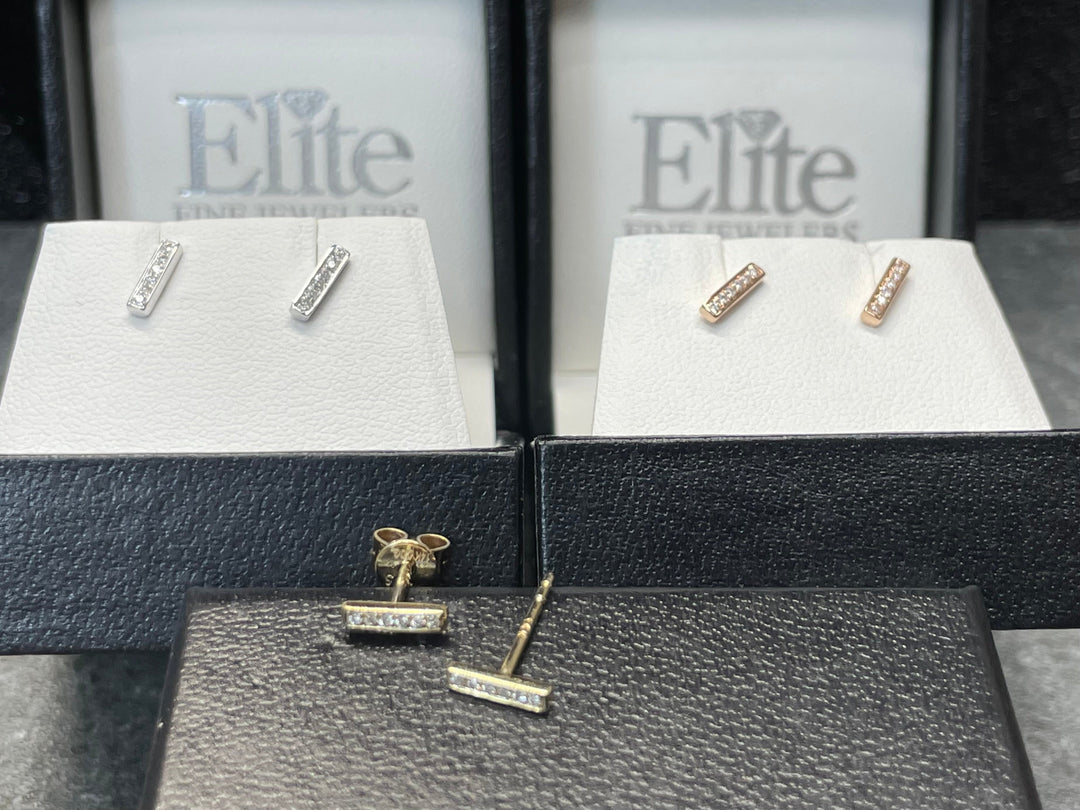 14k Diamond Bar Earrings - Elite Fine Jewelers