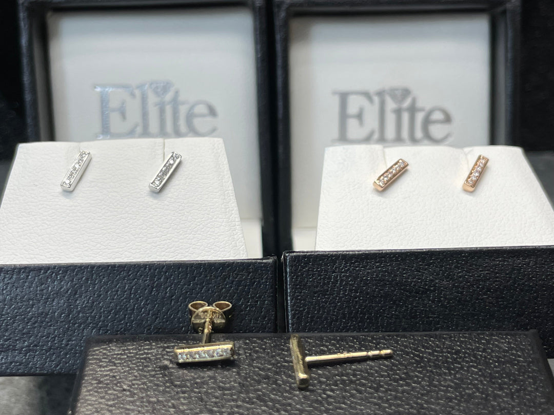 14k Diamond Bar Earrings - Elite Fine Jewelers