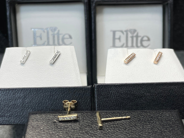 14k Diamond Bar Earrings - Elite Fine Jewelers