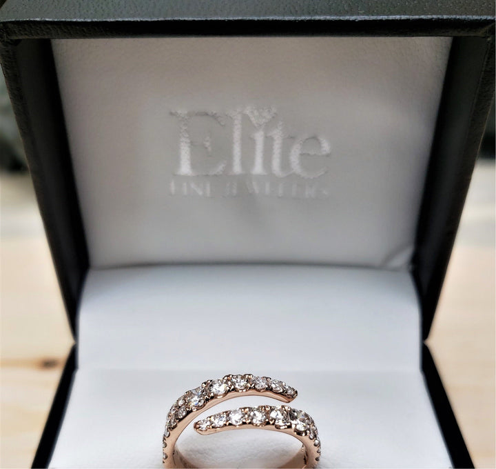 14k Diamond Bypass Spiral Rose Gold Ring - Elite Fine Jewelers