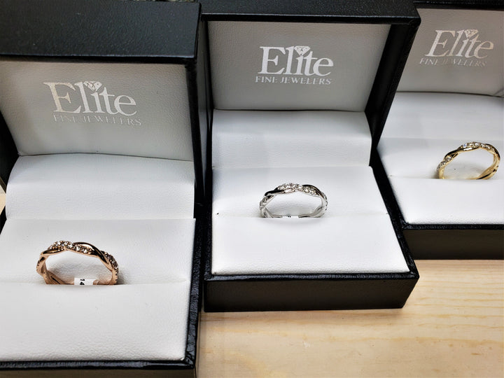 14k Diamond Twist Style Band in yellow, white, and rose gold - Elite Fine Jewelers