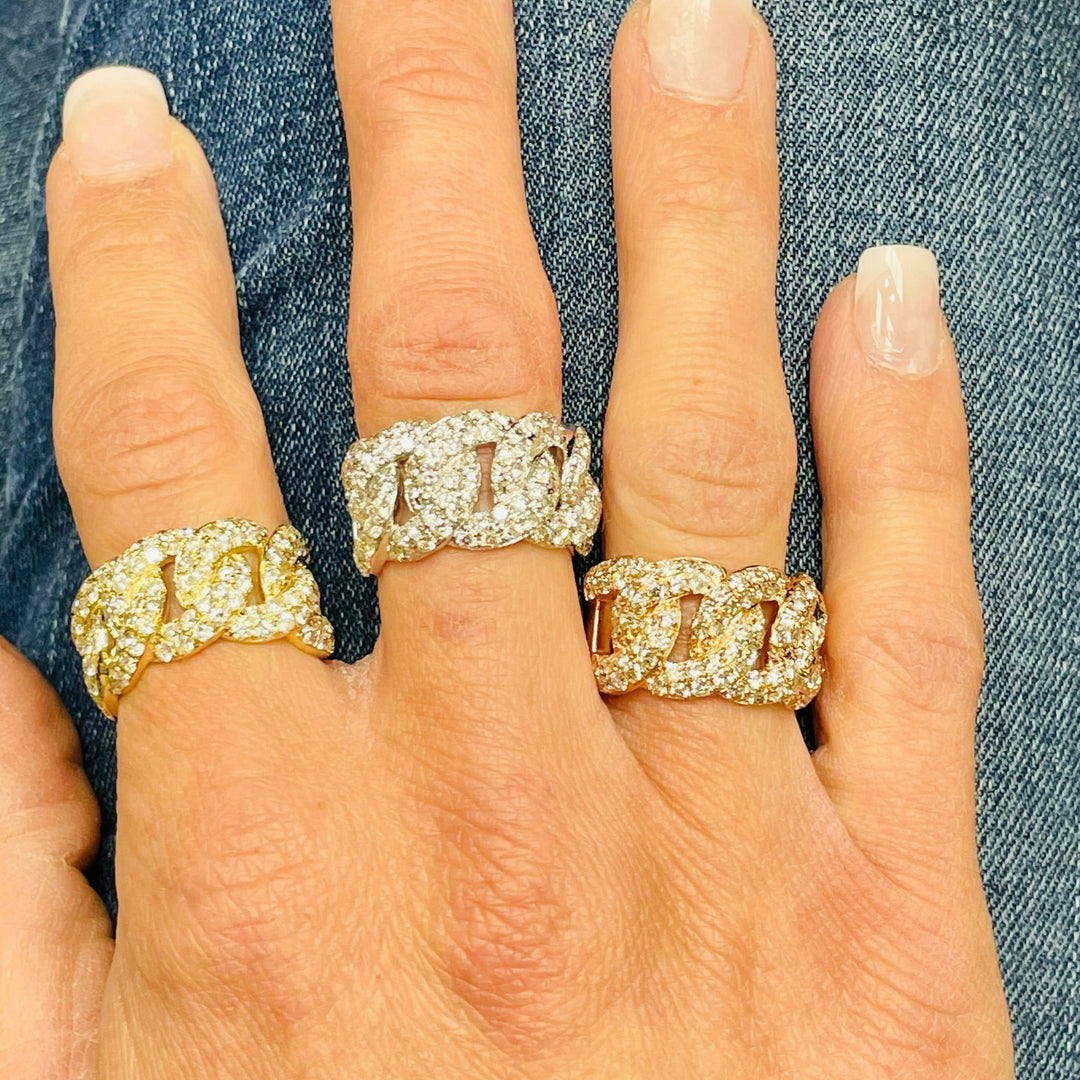 14K Gold Diamond Cuban Link Ring - Elite Fine Jewelers