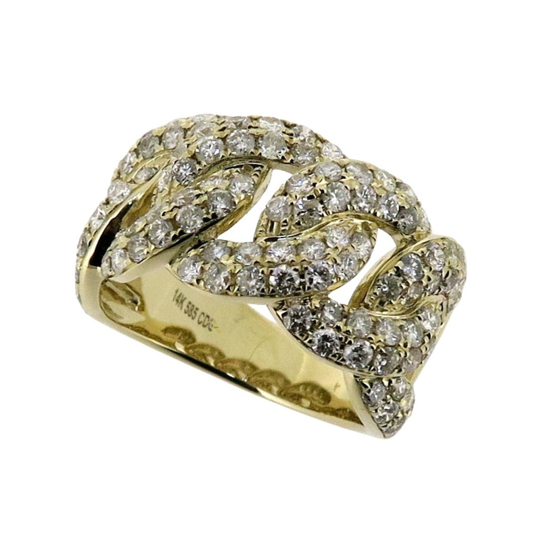 Natural Diamond Cuban Link Cocktail Ring in 14k Gold