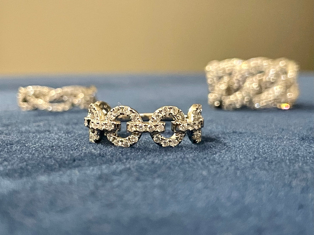 14K Gold Diamond Rolo Chain Link Ring - Elite Fine Jewelers