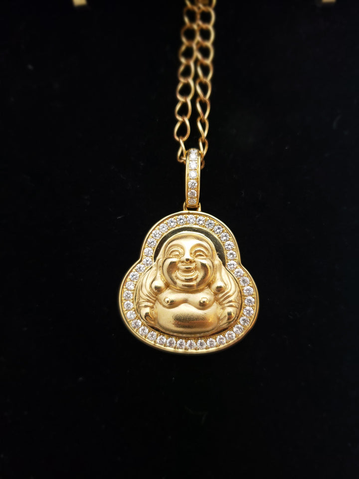 14K Laughing Buddha with diamond halo and bail pendant - Elite Fine Jewelers