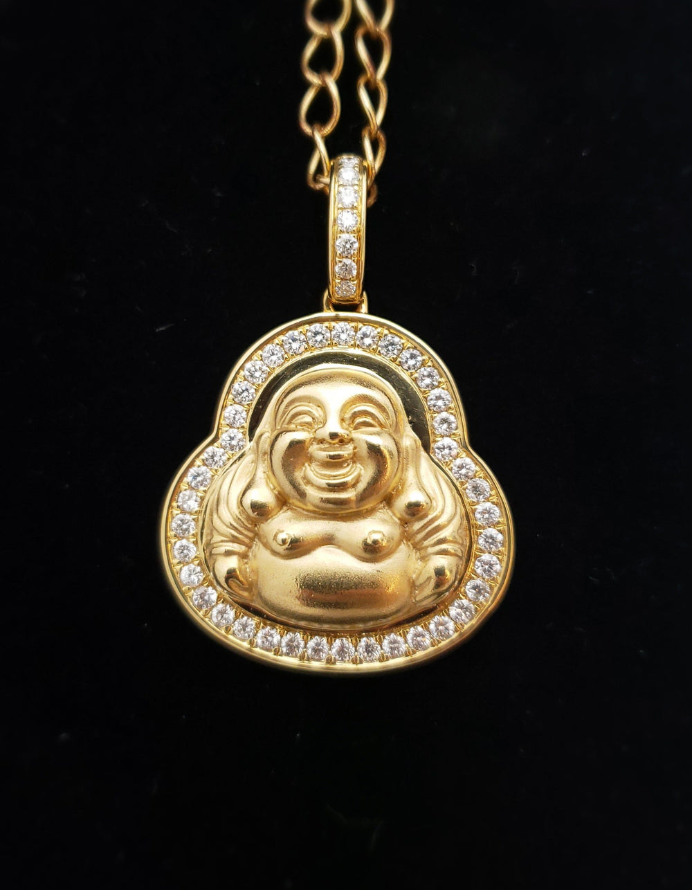 14K Laughing Buddha with diamond halo and bail pendant - Elite Fine Jewelers