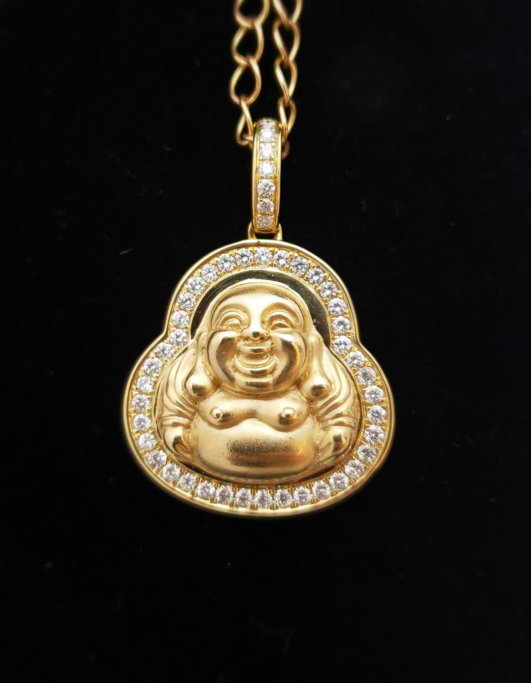 14K Laughing Buddha with diamond halo and bail pendant - Elite Fine Jewelers