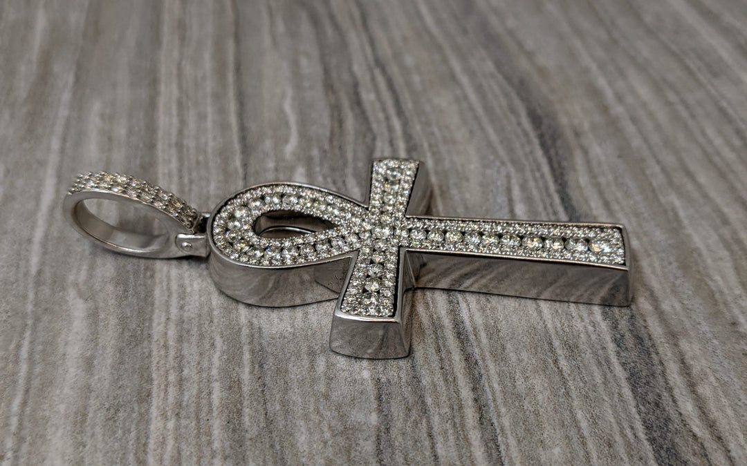 14k white gold and diamond ankh with 3 carats in diamonds - Elite Fine Jewelers