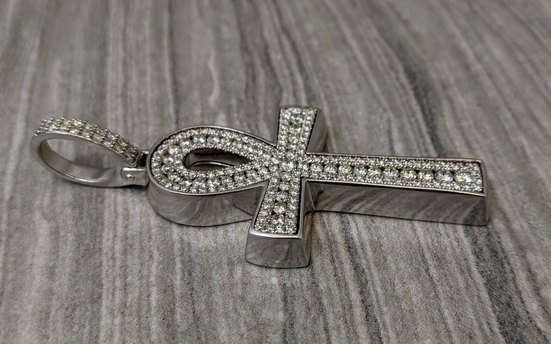 14k white gold and diamond ankh with 3 carats in diamonds - Elite Fine Jewelers