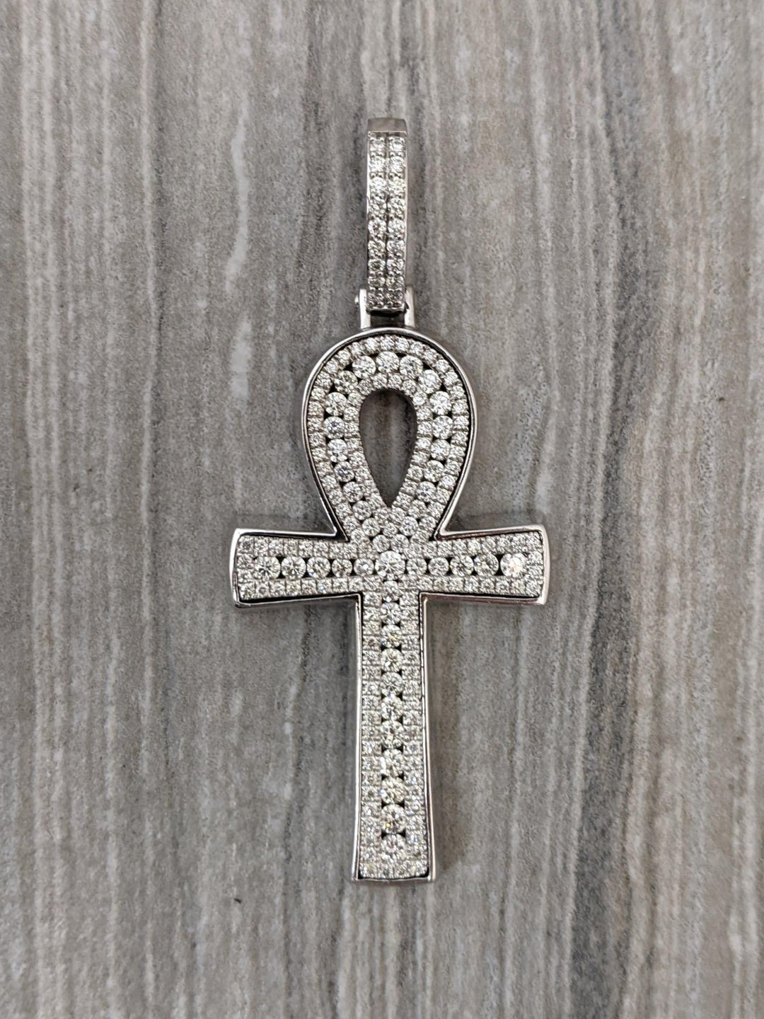 14k white gold and diamond ankh with 3 carats in diamonds - Elite Fine Jewelers