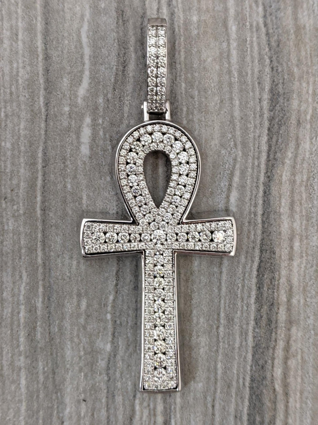 14k white gold and diamond ankh with 3 carats in diamonds - Elite Fine Jewelers