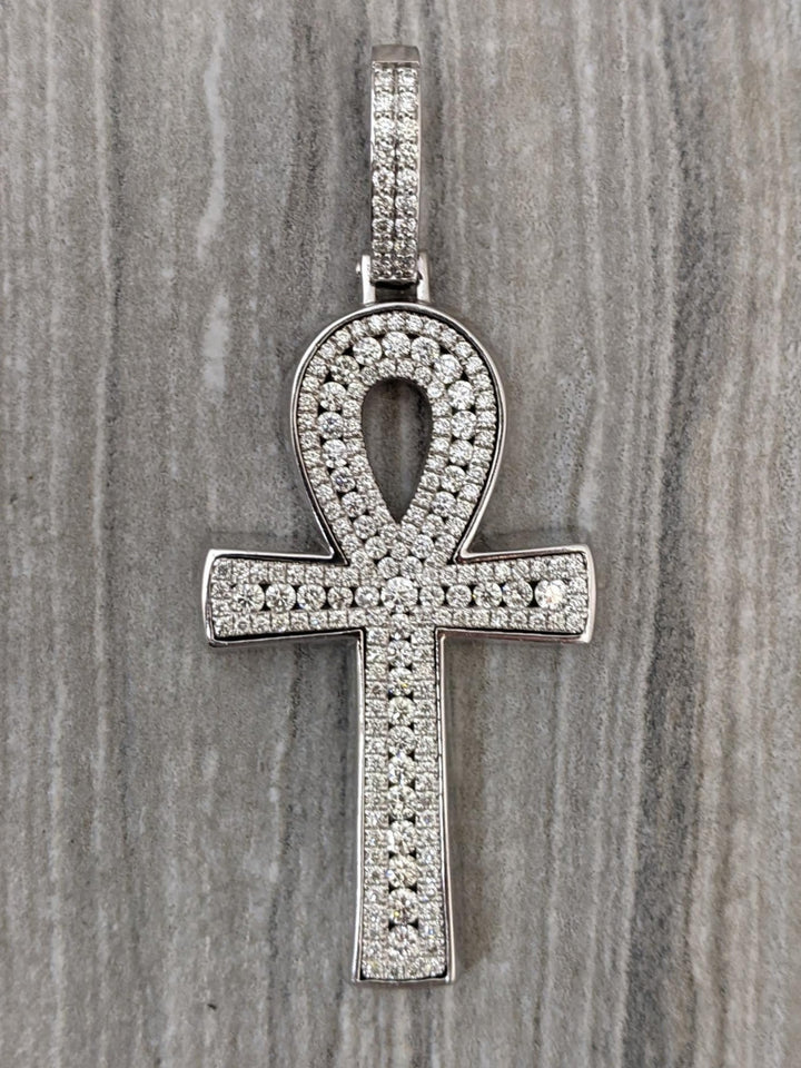 14k white gold and diamond ankh with 3 carats in diamonds - Elite Fine Jewelers